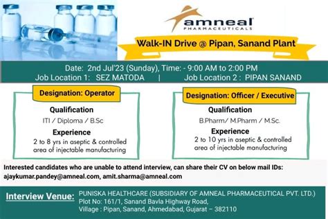 Amneal Pharmaceutical Pvt Ltd Walk In Interview On 2nd Jul 23 Sunday