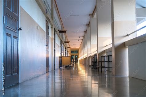 High School Hallway Corridor In College Or University Empty Hall At