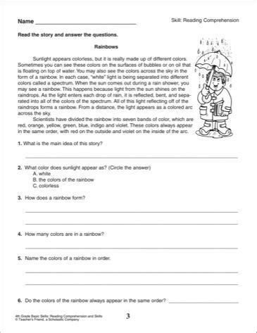 Reading comprehension worksheets & tests. Printable Reading Comprehension 4th Grade Worksheets ...