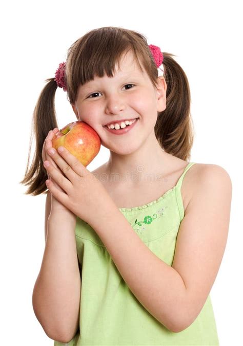 Girl Holding Apple Stock Photo Image Of Eyes Isolated 25097600