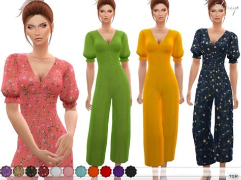 Puff Sleeve Wide Leg Jumpsuit By Ekinege At Tsr Sims 4 Updates