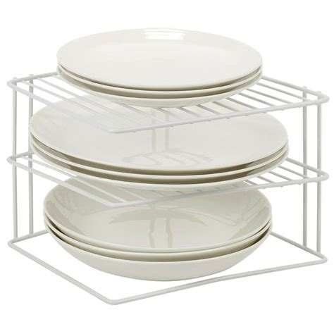 White Steel 3 Tier Corner Kitchen Cupboard Plate Dish Stand Holder