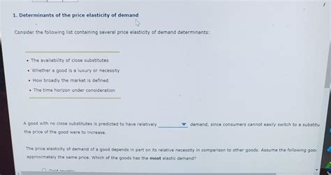 Solved 1 Determinants Of The Price Elasticity Of Demand