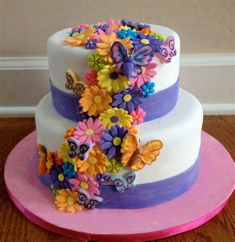 Colorful Floral Birthday Cake With Butterflies