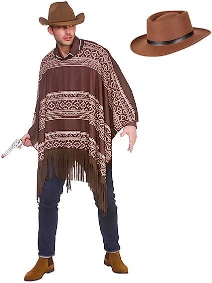 A2zfd Adult Mens Western Cowboy Poncho Costume Gunslinger Hat Wild