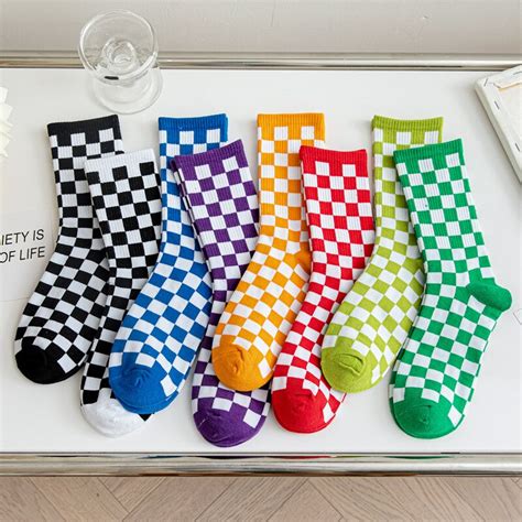 Korea Harajuku Trend Women Checkerboard Socks Geometric Checkered Socks