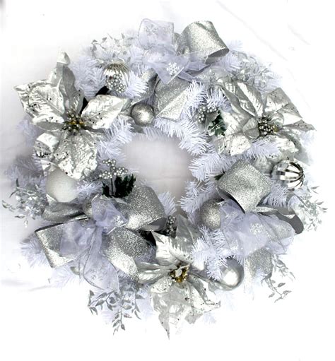 Large Silver And White Christmas Wreath For Front Door