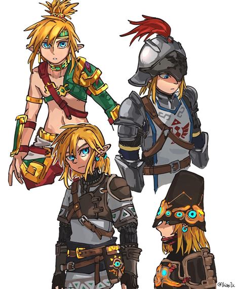 legend of zelda breath of the wild art link in different armor sets outfits botw