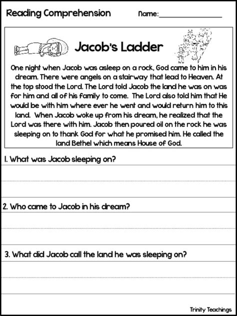 These will help students master reading skills. Jacob's Ladder Reading Comprehension Worksheet. Bible ...