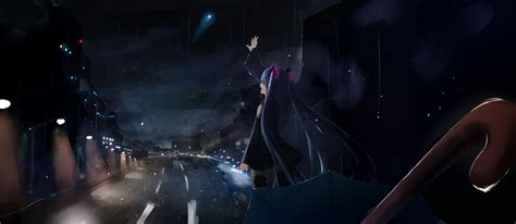 Wallpaper Anime Rain Vocaloid Hatsune Miku Crying Midnight