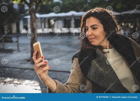 40 Year Old Woman Taking Selfie Stock Image Image Of Photographing City 83796081
