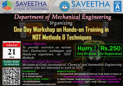 One Day Workshop On Hands On Training In Ndt Methods And Techniques