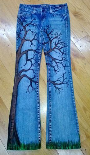 Traditional spray paints are not designed for use on fabrics and will. Cool jeans, hand painted tree all the way up leg and other ...