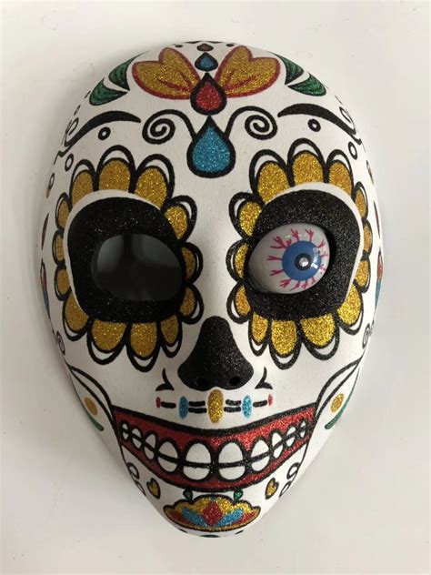 Day Of The Dead Adult Full Face Mask Mexican Sugar Skull Glitter Mask