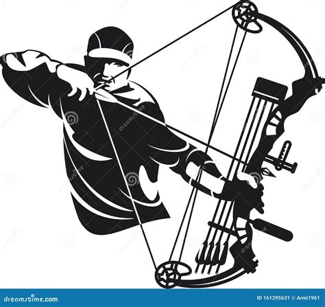 Bow Hunter Aiming With Compound Bow Stock Vector Illustration Of