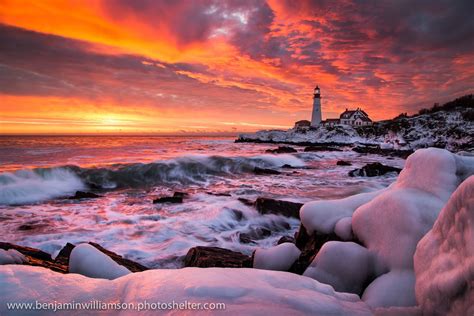 Dramatic Winter Sunrise At Portland Head Light Maine Lighthouses