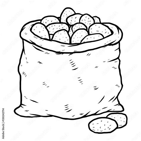 Potatoes Bag Cartoon Vector And Illustration Black And White Hand Drawn Sketch Style