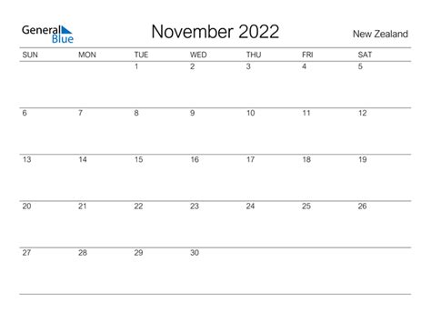 New Zealand November 2022 Calendar With Holidays