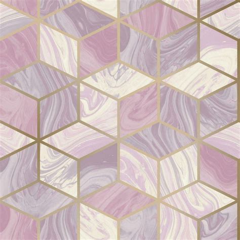 Rasch Marble Squares Wallpaper Geometric Diamond Cubes Metallic Geo Purple Lilac 248968