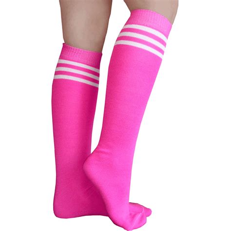 striped neon pink white tube socks