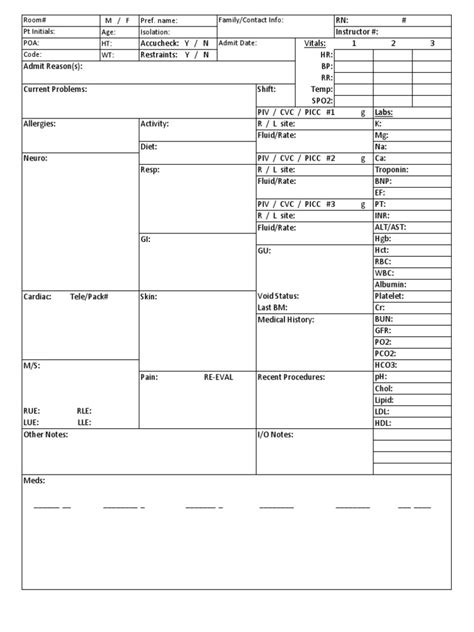 Printable Nursing Report Sheet