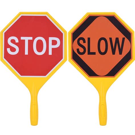 Large 25 Plastic Handle Stop Sign 1pack Yellow Stop Slow Sign Double