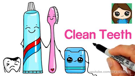 How To Draw A Cute Tooth Brush Tooth Paste And Floss Easy