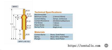 Pogo Pin Test Probe Bip47 Series For Battery Contact Centalic