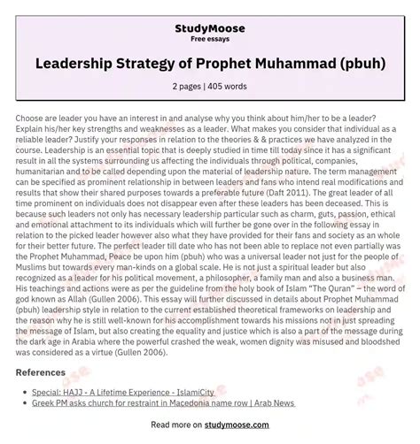 Leadership Strategy Of Prophet Muhammad Pbuh Free Essay Example