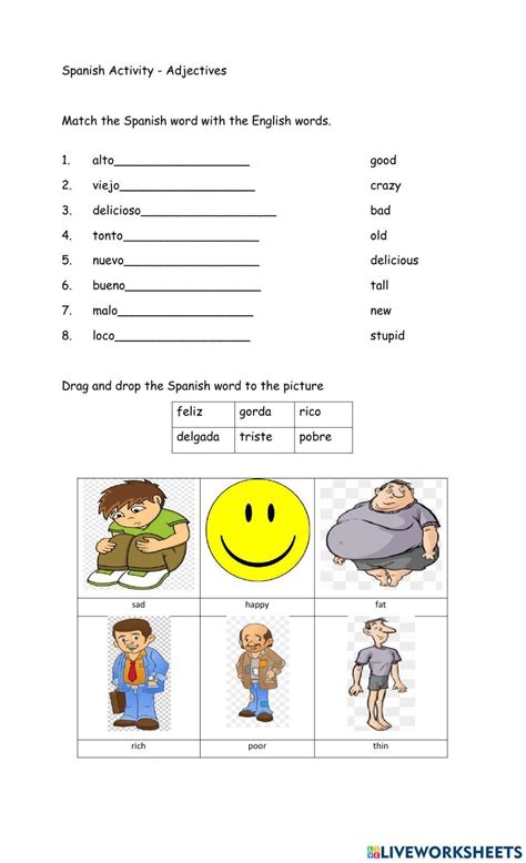 Spanish Adjectives Worksheet Live Worksheets