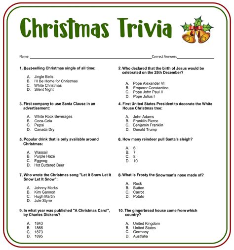 Christmas Trivia Questions And Answers Printable