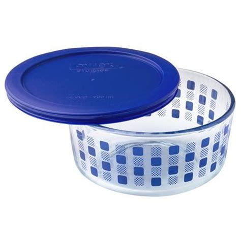 Pyrex 4 Cup Blue Square Dot Glass Bowl And Lid Set Helton Tool And Home