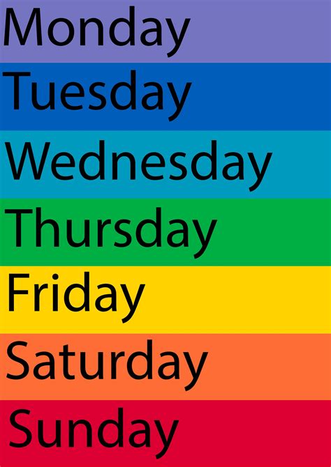 Printable Days Of The Week Chart