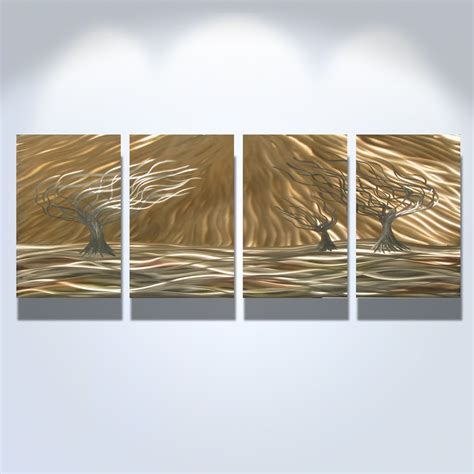 3 Trees 4 Panel Abstract Metal Wall Art Contemporary Modern Decor