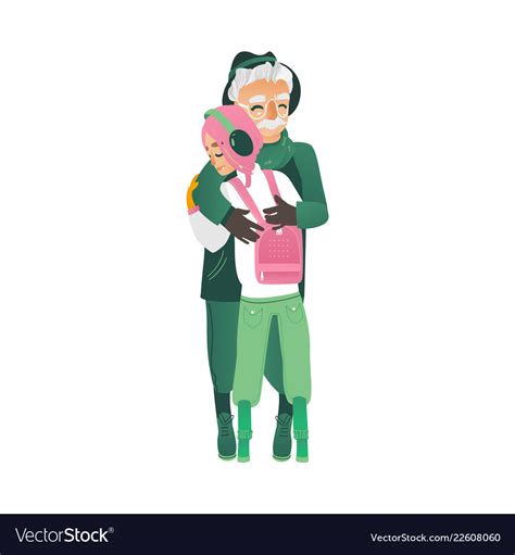 Cartoon Father Hugs Daughter Girl Outdoors Vector Image
