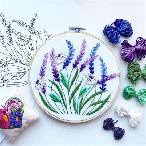 Lavender And White Daisy Hand Embroidery Kit 7 Inches Etsy