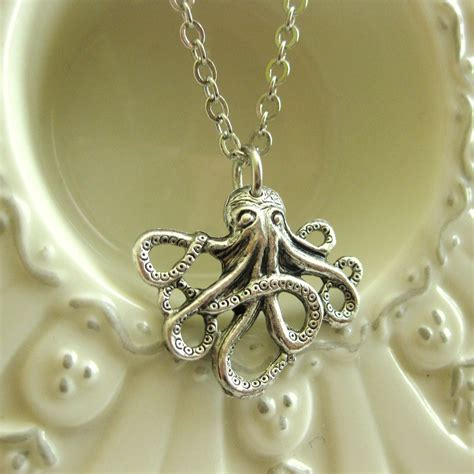 Silver Octopus Necklace Nautical Octopus Jewelry Womens