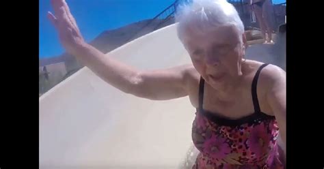 Grandma Agrees To Go Down Waterslide Resulting In Comical Footage
