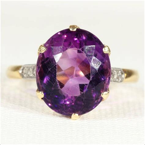 Vintage 6ct Amethyst And Diamond Ring In 18k Gold And Etsy