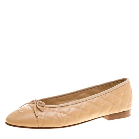 Chanel Beige Quilted Leather Cc Bow Ballet Flats Size 405 Chanel Tlc