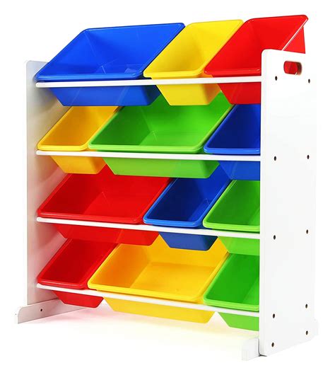 Tot Tutors Kids Toy Storage Organizer With 12 Plastic Bins Natural