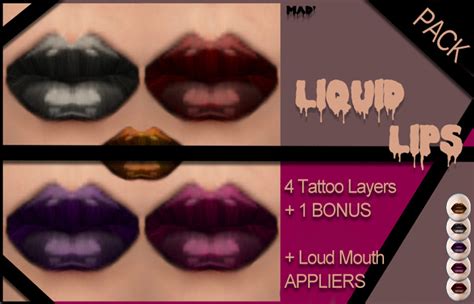 Second Life Marketplace Mad Liquid Lips Pack Tattoo Loud Mouth Applier