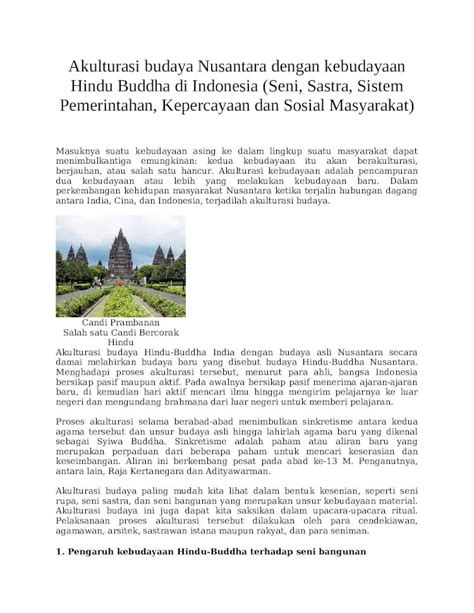 Docx Akulturasi Budaya Nusantara Dengan Kebudayaan Hindu Buddha Di