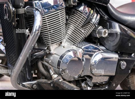 V Shaped Motorcycle Engine Shiny Chrome Plated Powerful V Shaped Motorcycle Engine Cylinders