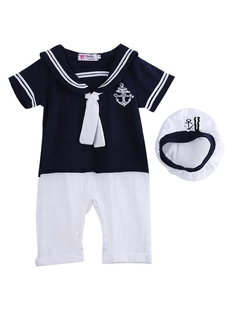 Peyakidsaa Newborn Baby Boy Sailor Suit Romper Playsuit Clothes Hat