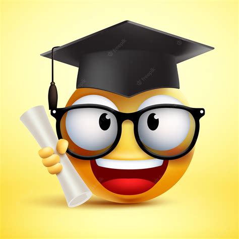 Premium Vector Smiley Vector Emoticon Student Smiling Holding Diploma