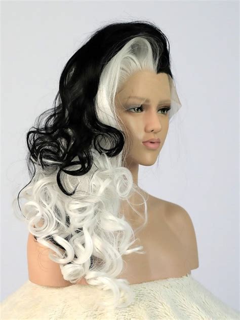 Best Seller Half Black Half White Wavy Synthetic Lace Wig Style
