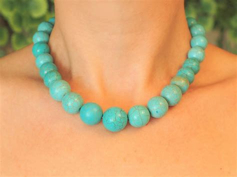 Genuine Turquoise Necklace Big Bold Chunky Necklace Healing Etsy