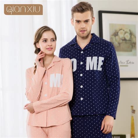 Cotton Couple Pajama Set Turn Down Collar Long Slevee Man Woman Autumn Pijamas Sets Home