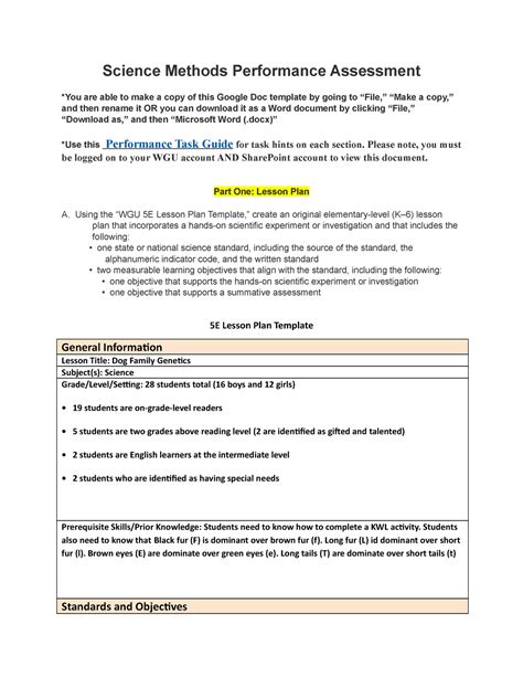 5e Lesson Plan Science Template Science Methods Performance